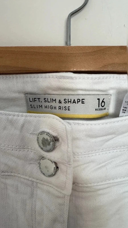 Next Lift Slim & Shape White High Rise Slim Jeans UK 16R Stretch Denim - Image 4