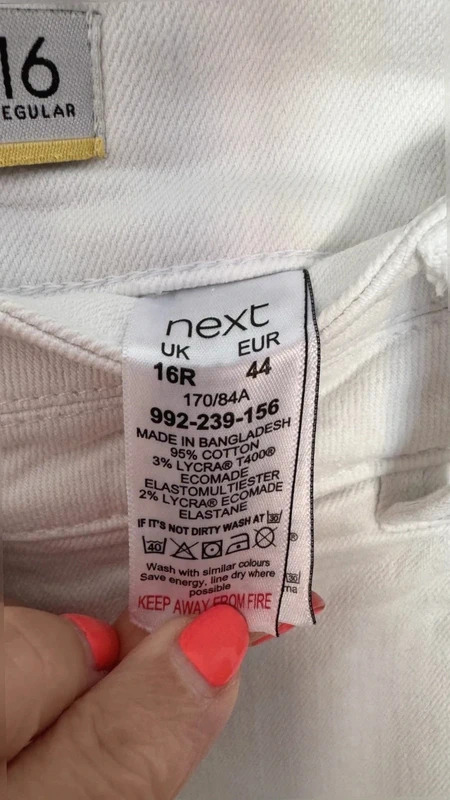 Next Lift Slim & Shape White High Rise Slim Jeans UK 16R Stretch Denim - Image 5