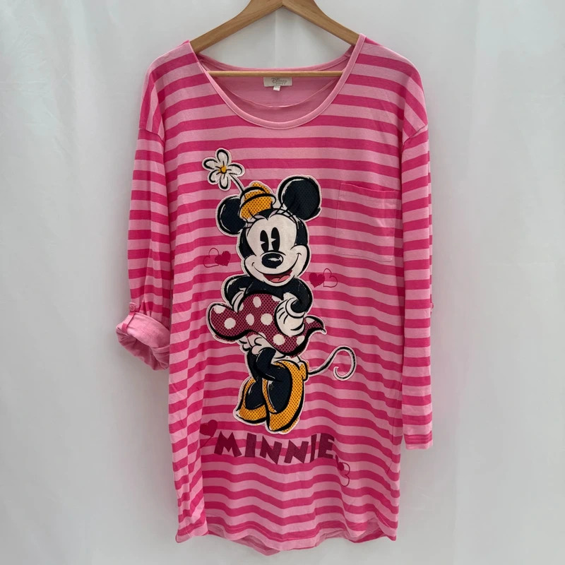Disney Store Minnie Mouse Tunic Top UK12-14 Pink Striped 3/4 Sleeve Glitter 100% Cotton