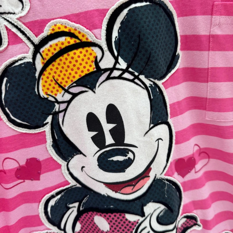 Disney Store Minnie Mouse Tunic Top UK12-14 Pink Striped 3/4 Sleeve Glitter 100% Cotton - Image 2