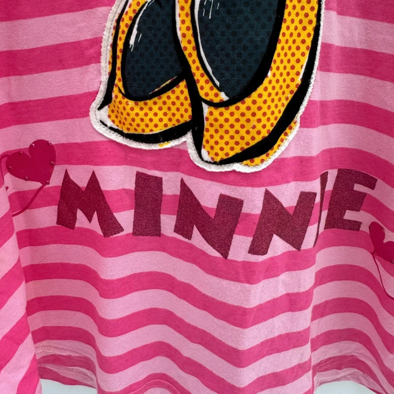 Disney Store Minnie Mouse Tunic Top UK12-14 Pink Striped 3/4 Sleeve Glitter 100% Cotton - Image 3