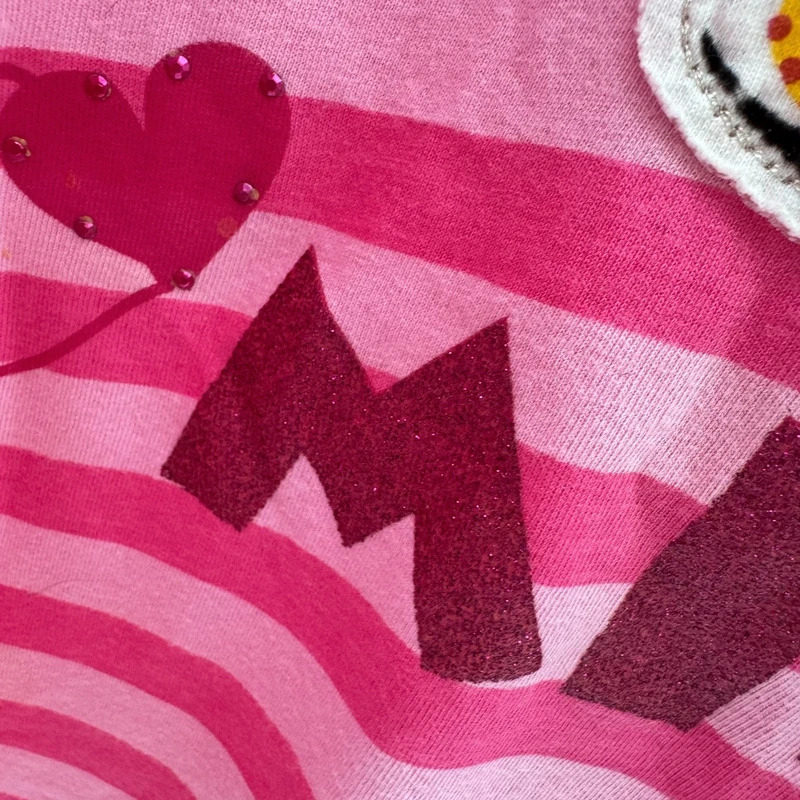 Disney Store Minnie Mouse Tunic Top UK12-14 Pink Striped 3/4 Sleeve Glitter 100% Cotton - Image 4