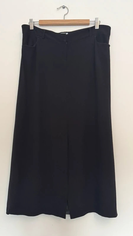 Jigsaw Black Wool Blend A-Line Midi Skirt UK 14 Smart Office Front Split