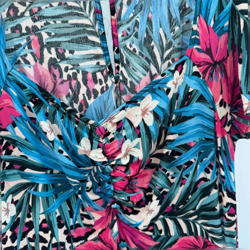 Love & Roses Tropical Floral Midi Dress UK 10 Pink Blue Multi - Image 2
