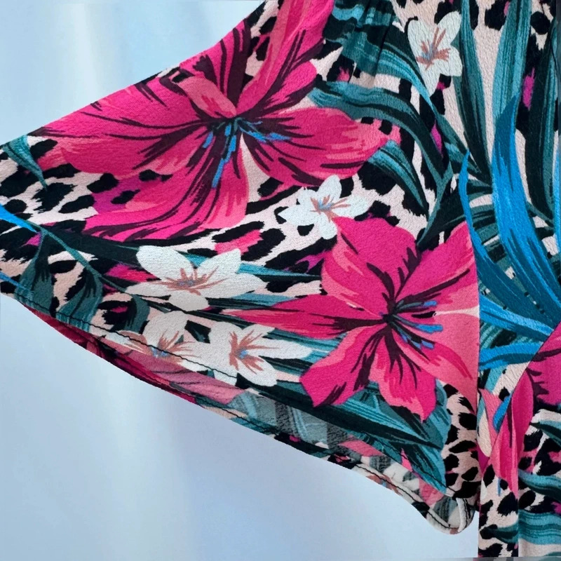 Love & Roses Tropical Floral Midi Dress UK 10 Pink Blue Multi - Image 4
