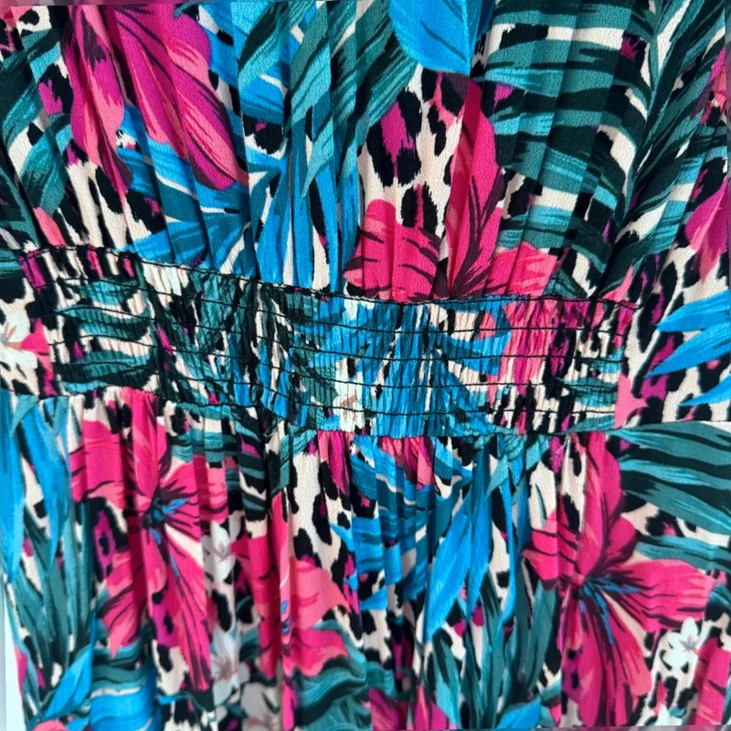 Love & Roses Tropical Floral Midi Dress UK 10 Pink Blue Multi - Image 9