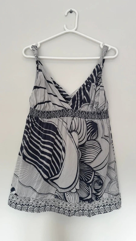 Joseph 100% Silk Printed Cami Top Grey Navy Strappy Boho Luxury UK 12 14