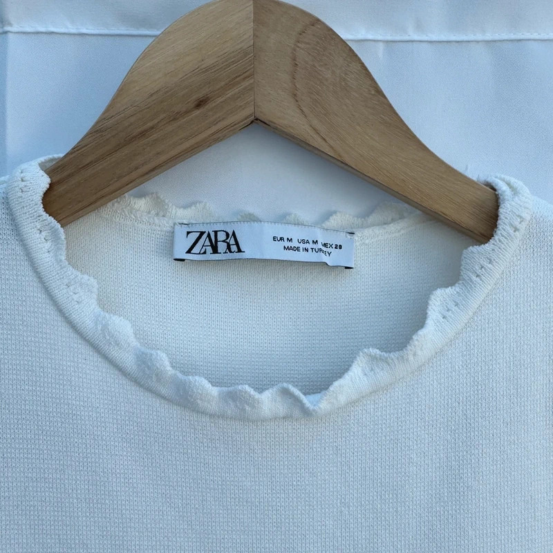 Zara Off-white Knit Mini Dress Scallop Trim Sleeveless Fit & Flare Size M / UK 10–12 - Image 3