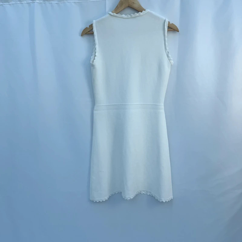 Zara Off-white Knit Mini Dress Scallop Trim Sleeveless Fit & Flare Size M / UK 10–12 - Image 5
