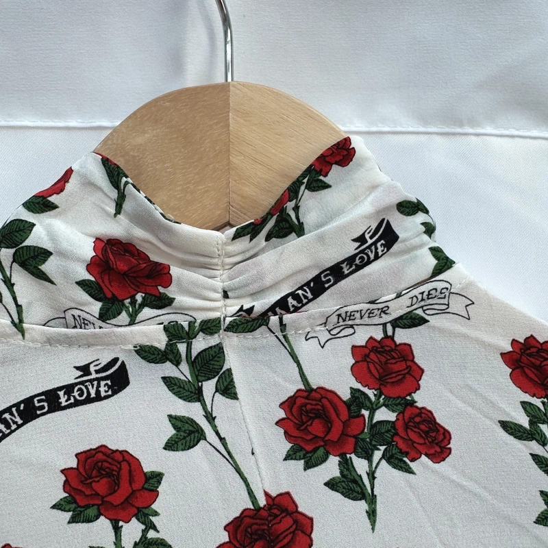 Sandro Paris 100% Silk Rose Print Blouse Size 1 / UK 8–10 Tie Neck “Woman’s Love” - Image 6