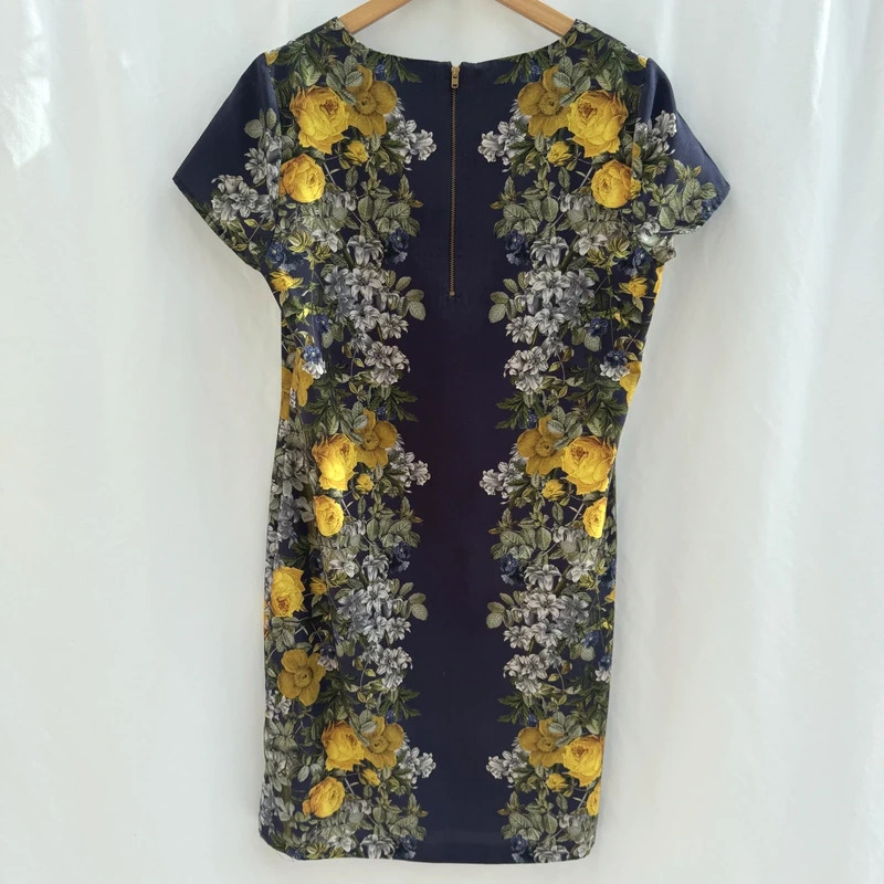 Next Navy Blue Yellow Rose Floral Shift Dress Short Sleeve UK 12 - Image 3