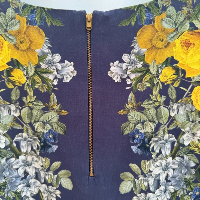 Next Navy Blue Yellow Rose Floral Shift Dress Short Sleeve UK 12 - Image 7