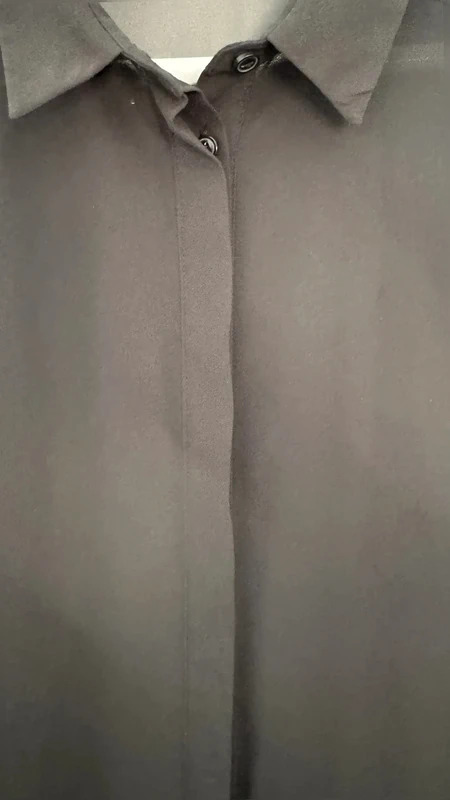 Black Chiffon Longline Shirt Tunic Sheer Shoulder & Hem Roll-Tab Sleeves Smart Casual M UK 12-14 - Image 7