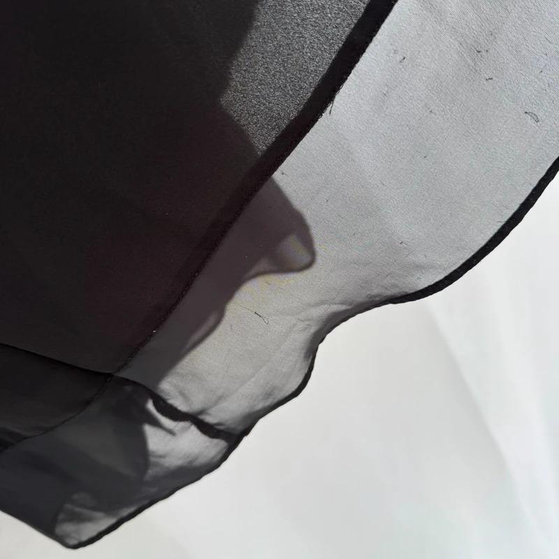 Black Chiffon Longline Shirt Tunic Sheer Shoulder & Hem Roll-Tab Sleeves Smart Casual M UK 12-14 - Image 9