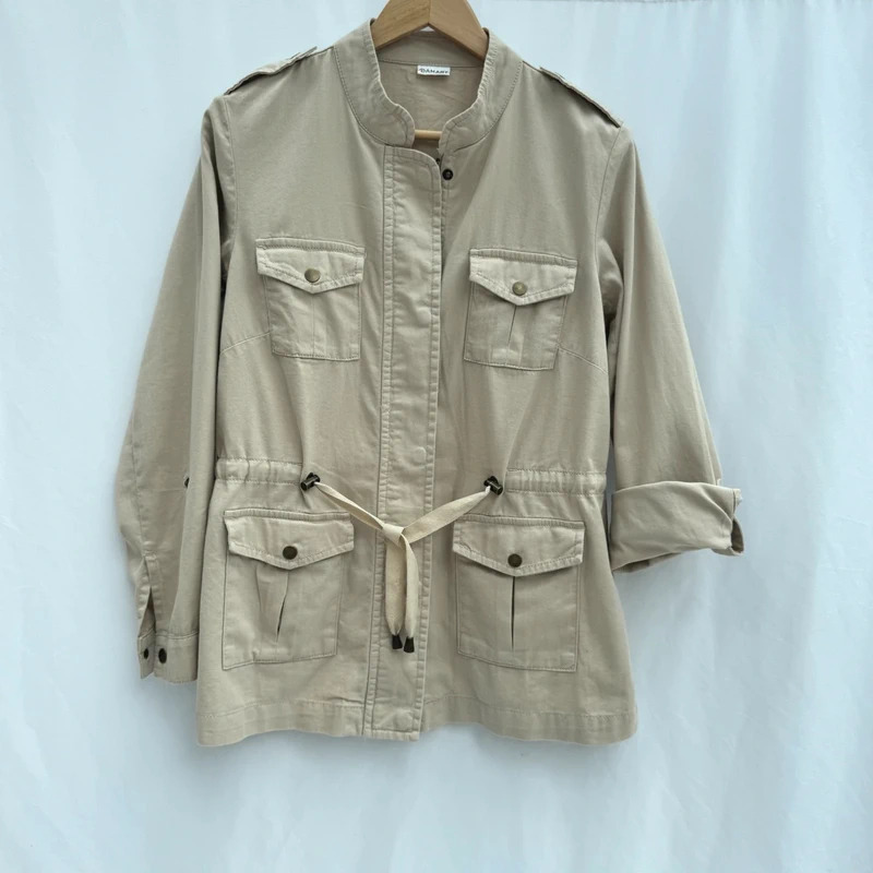 Damart Beige Utility Safari Field Jacket Size UK 14 Cotton-Blend