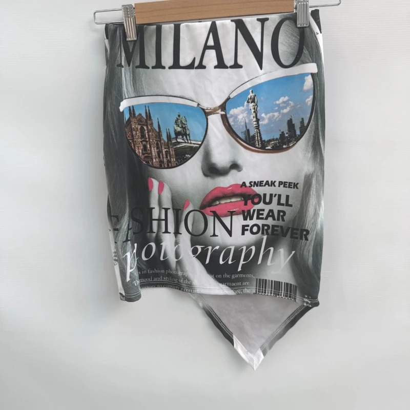 Jasmine Milano Magazine Print Mini Skirt Asymmetrical Hem UK 10–12 Medium - Image 2
