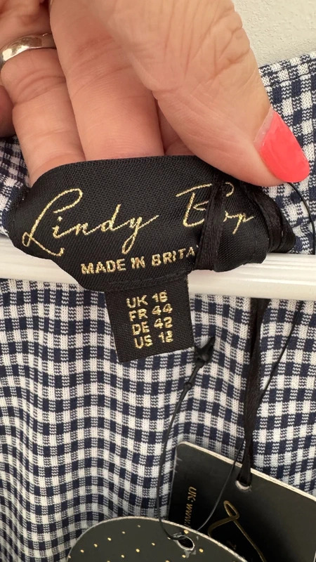 Lindy Bop Sabina Navy Gingham Tie Shoulder Midi Wiggle Dress UK 16 BNWT - Image 8