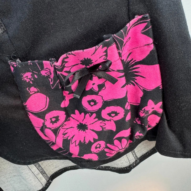 Black & Pink Floral Waistcoat EU 40 / UK 12-14 Collared, Pockets, Tie Waist Y2K Style - Image 2