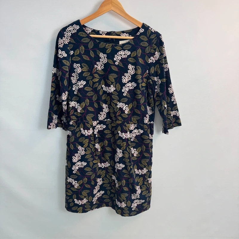 Seasalt Cornwall High Key Needlecord Dress UK 12 Navy Floral Pockets Lined