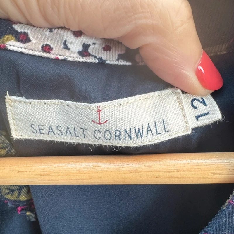 Seasalt Cornwall High Key Needlecord Dress UK 12 Navy Floral Pockets Lined - Image 3