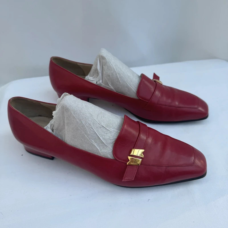 Bally Melansa-20 Vintage Red Leather Loafers UK 6.5 E Wide Made in Switzerland