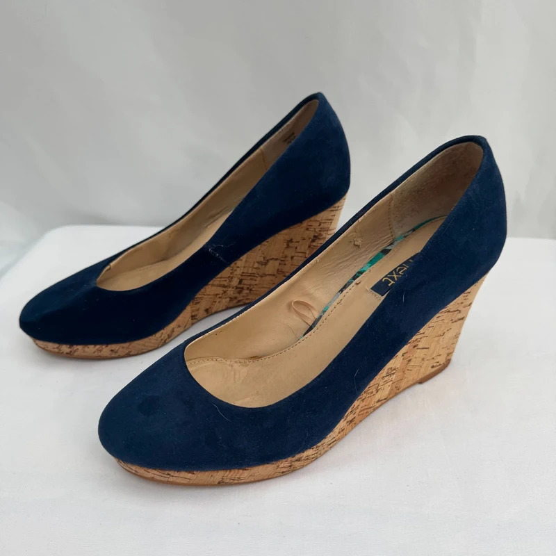 Next Navy Blue Faux Suede Cork Wedge Heels UK 5 EU 38 Round Toe Platform
