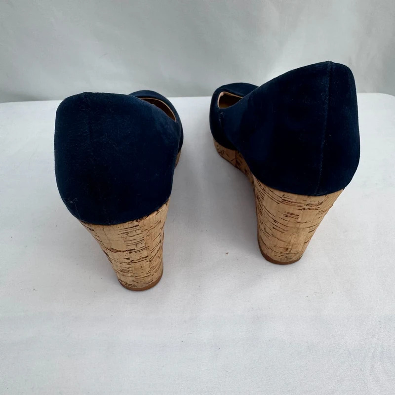 Next Navy Blue Faux Suede Cork Wedge Heels UK 5 EU 38 Round Toe Platform - Image 7