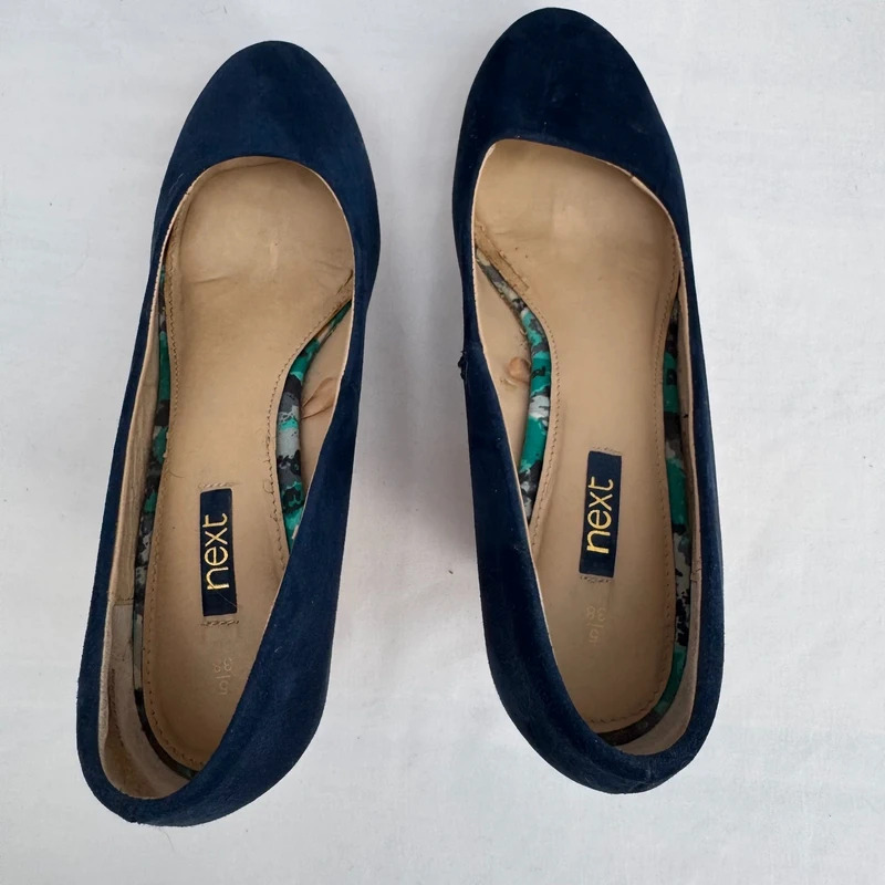 Next Navy Blue Faux Suede Cork Wedge Heels UK 5 EU 38 Round Toe Platform - Image 8