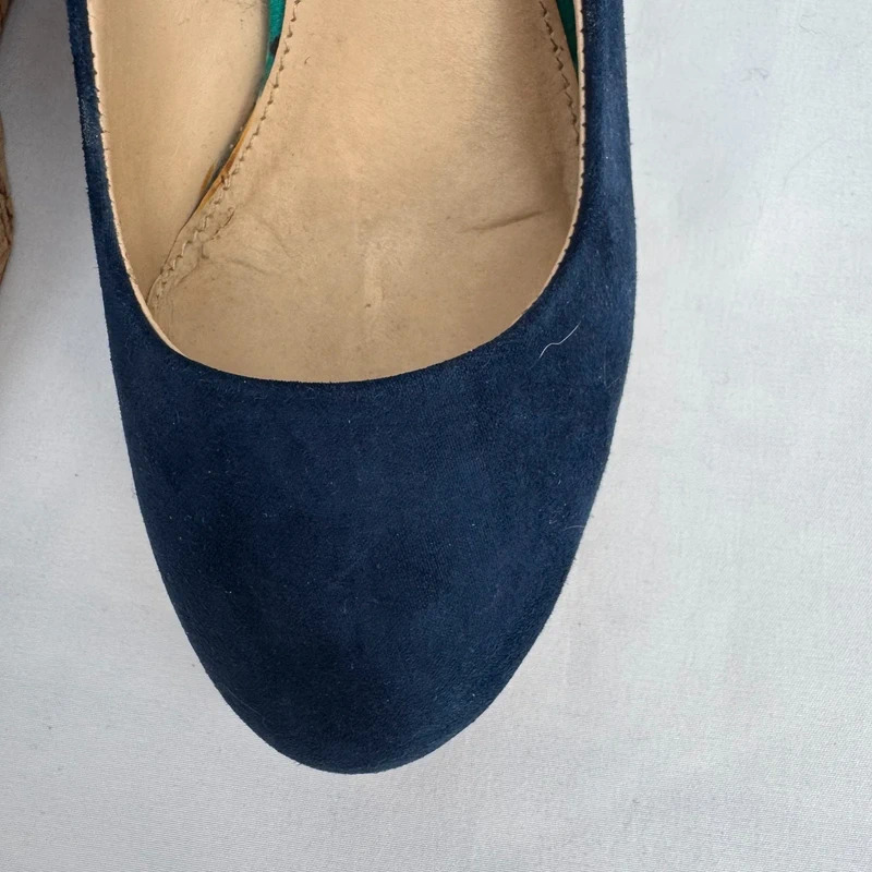 Next Navy Blue Faux Suede Cork Wedge Heels UK 5 EU 38 Round Toe Platform - Image 9