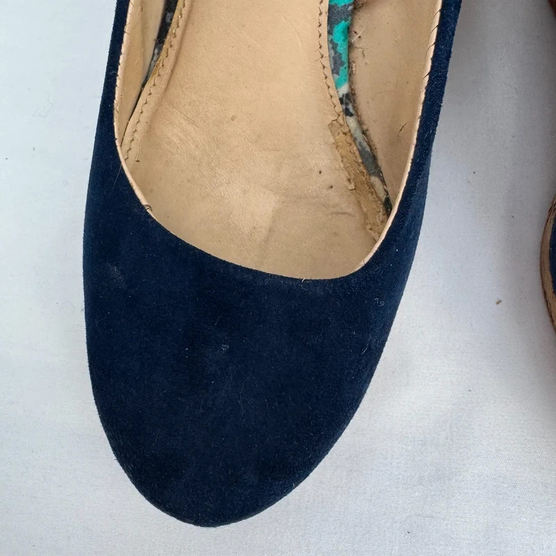 Next Navy Blue Faux Suede Cork Wedge Heels UK 5 EU 38 Round Toe Platform - Image 10