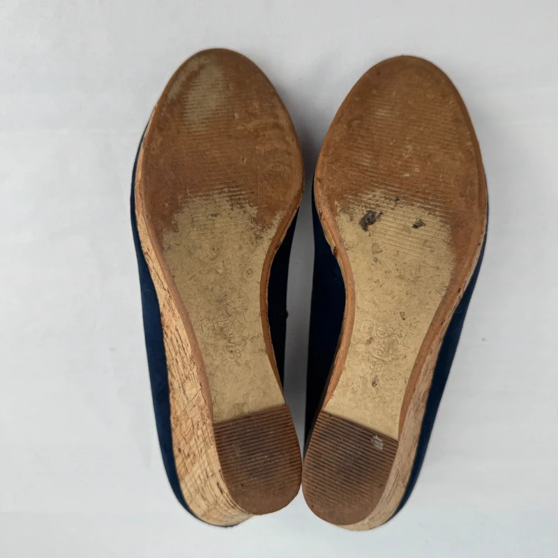 Next Navy Blue Faux Suede Cork Wedge Heels UK 5 EU 38 Round Toe Platform - Image 12