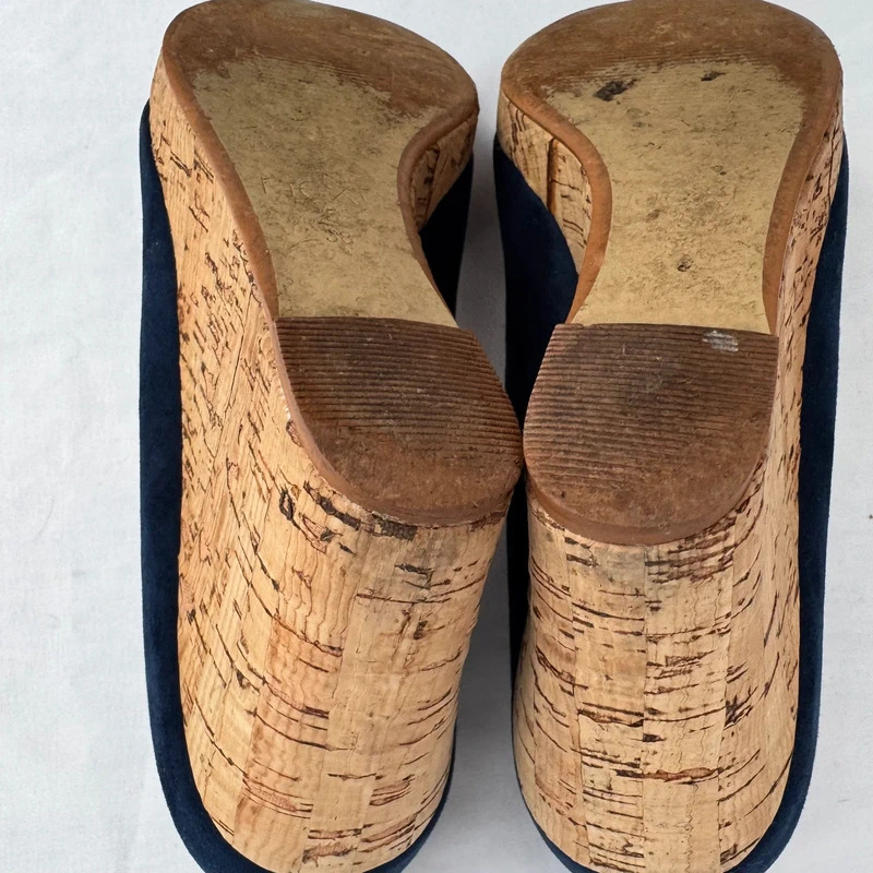 Next Navy Blue Faux Suede Cork Wedge Heels UK 5 EU 38 Round Toe Platform - Image 13