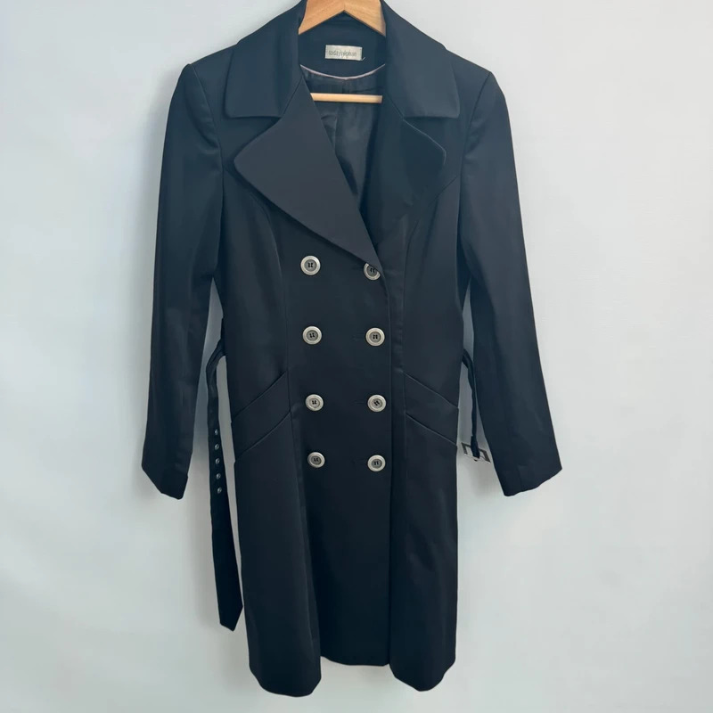 Todayswoman Coat UK 8 Black Double Breasted Belted Midi Smart Occasion Overcoat - Image 2