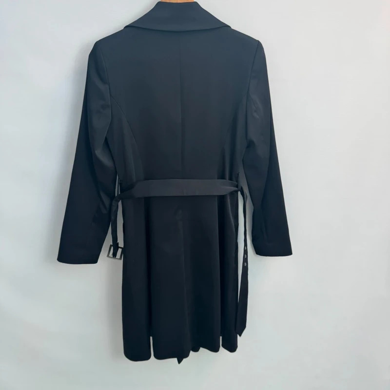 Todayswoman Coat UK 8 Black Double Breasted Belted Midi Smart Occasion Overcoat - Image 3