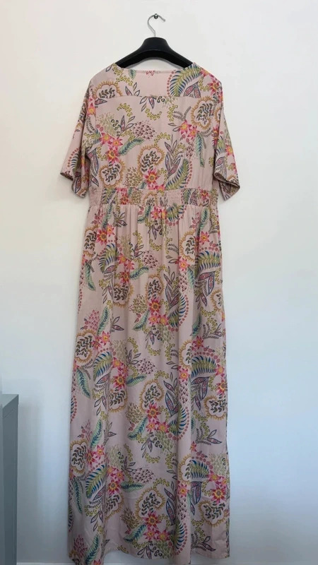 Avon Pink Tropical Floral Paisley Shirred Waist Midi Dress Maxi UK 14-16 - Image 7