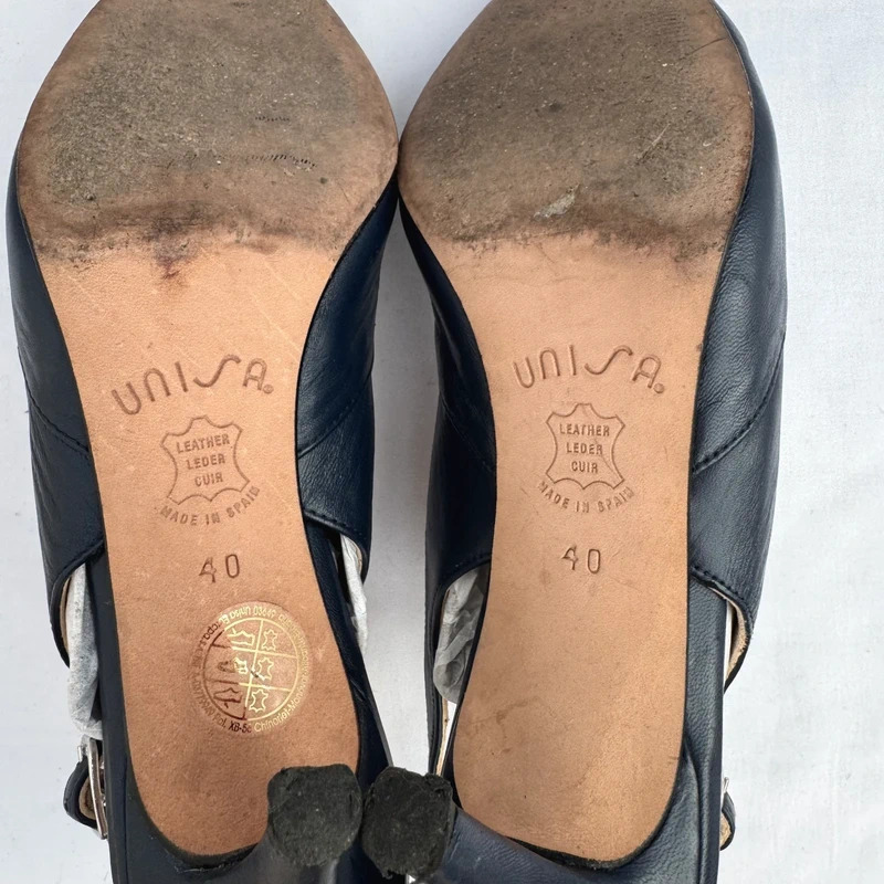 Unisa Black Leather Slingback Heels Size EU 40 / UK 7 Made in Spain - Image 11