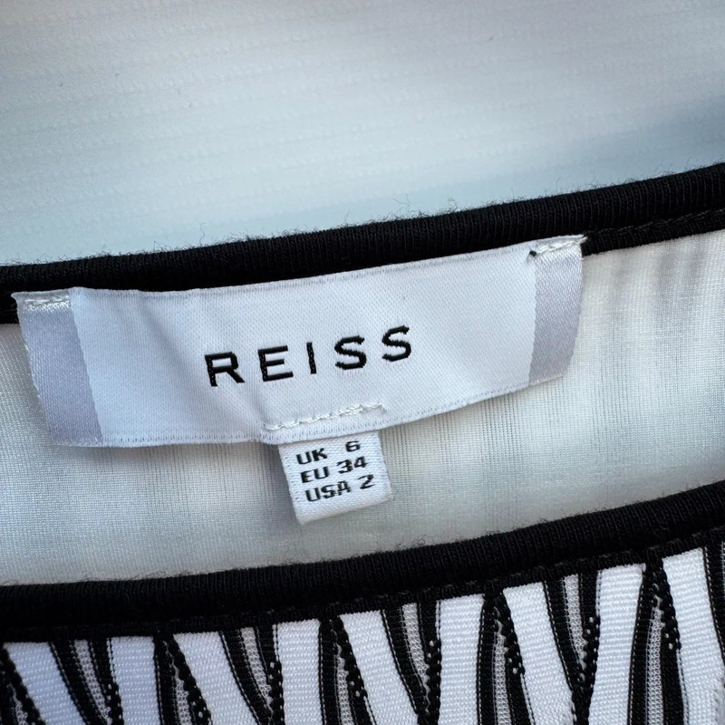 Reiss Auguste Bodycon Sheath Dress UK 6 Black And White Wavy Stripe 3/4 Sleeves - Image 3