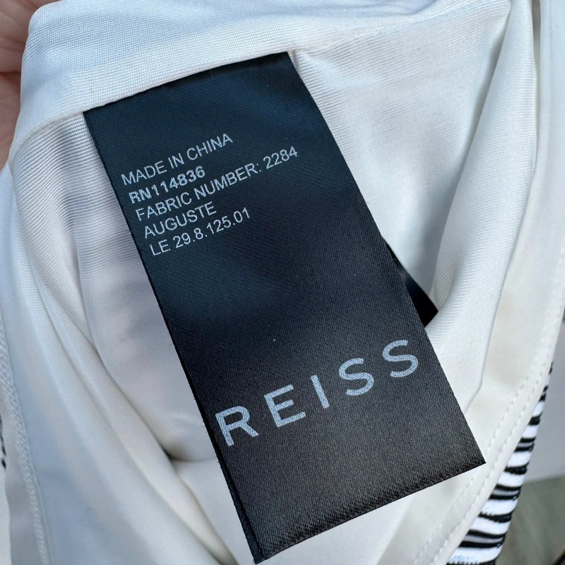 Reiss Auguste Bodycon Sheath Dress UK 6 Black And White Wavy Stripe 3/4 Sleeves - Image 6