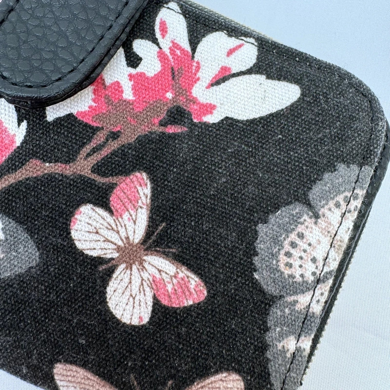 Black Butterfly Floral Print Zip Around Purse Wallet Card Holder - Image 2