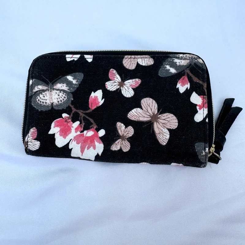 Black Butterfly Floral Print Zip Around Purse Wallet Card Holder - Image 4