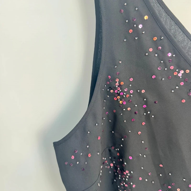 Debenhams Début Black V-Neck Camisole Pink Silver Sequin Sparkle Evening Top UK 20 - Image 2