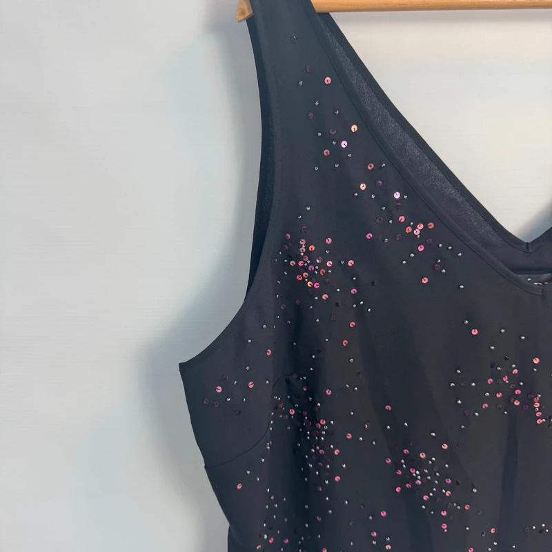 Debenhams Début Black V-Neck Camisole Pink Silver Sequin Sparkle Evening Top UK 20 - Image 3