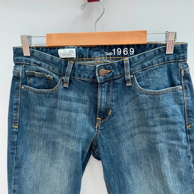 Gap 1969 Real Straight Jeans W29R UK 12 Mid Blue Wash Classic Denim Low Rise - Image 7
