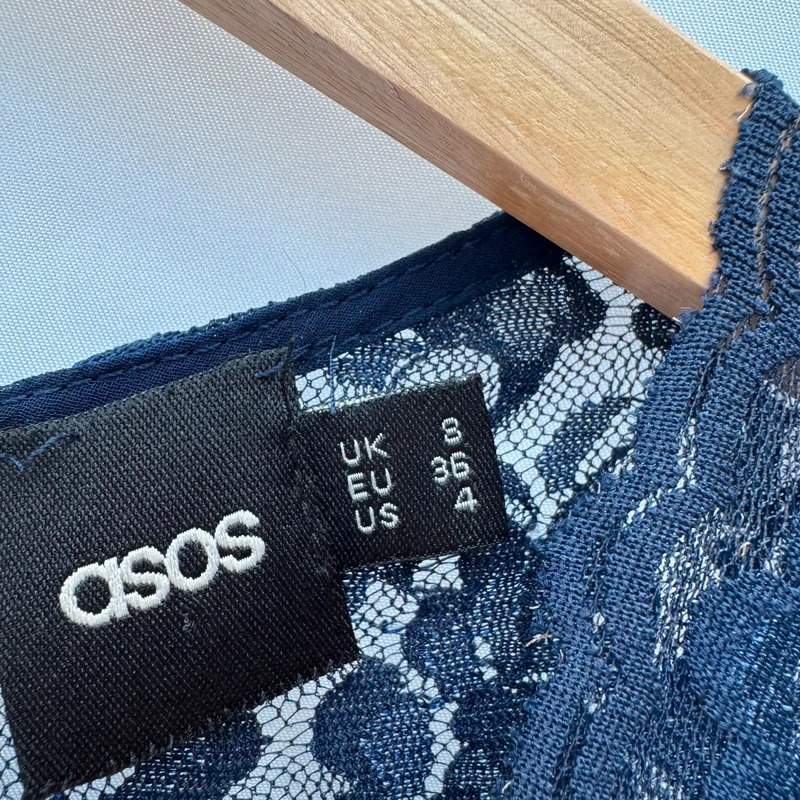 ASOS Navy Lace Bodice Skater Dress UK 8 Cream Waist Bow Occasion Party - Image 5