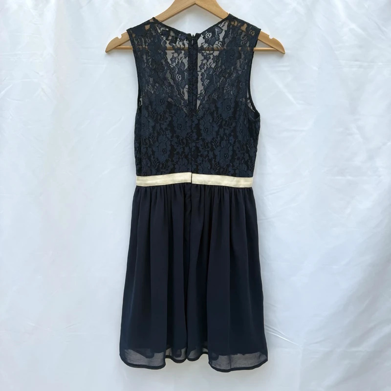 ASOS Navy Lace Bodice Skater Dress UK 8 Cream Waist Bow Occasion Party - Image 6