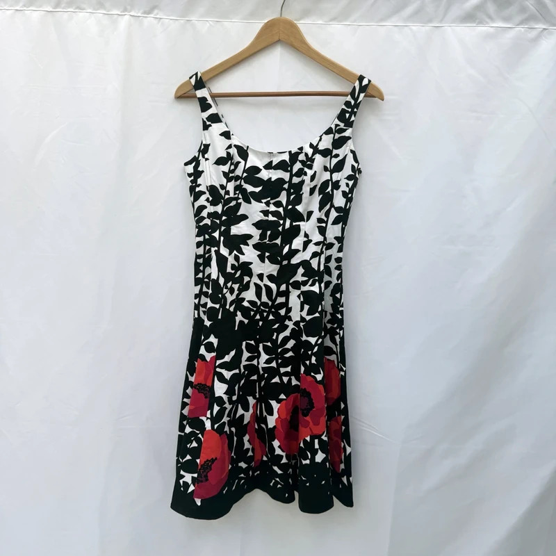 Nine West Fit & Flare Poppy Floral Dress UK 8 Black White Cotton Occasion