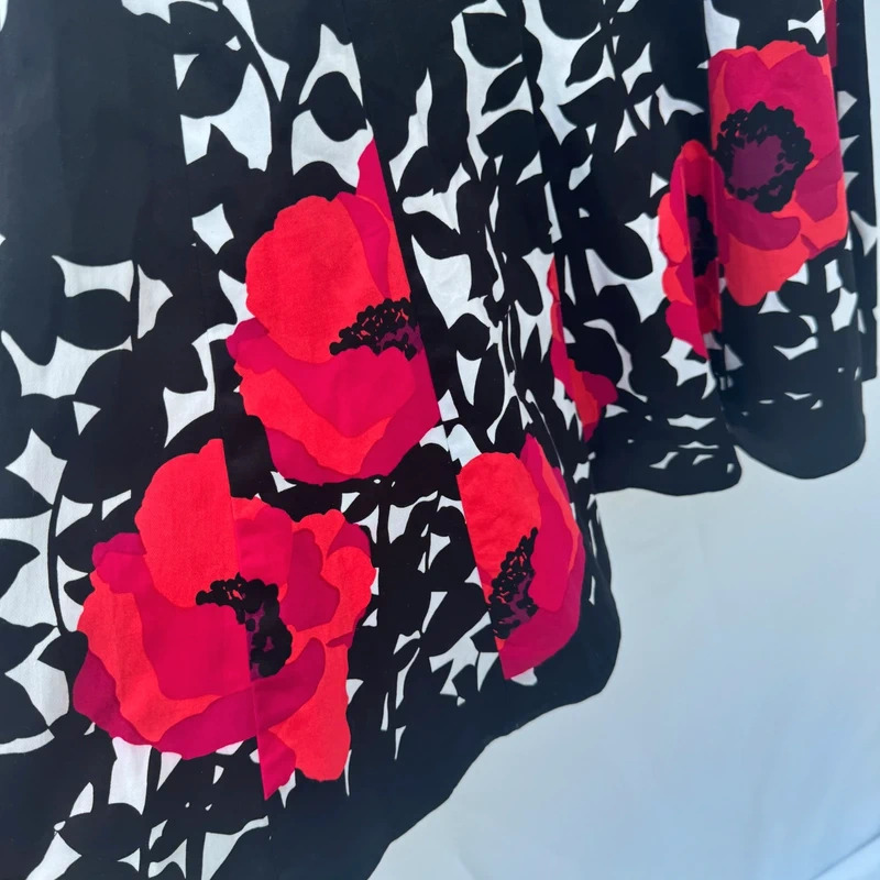 Nine West Fit & Flare Poppy Floral Dress UK 8 Black White Cotton Occasion - Image 2