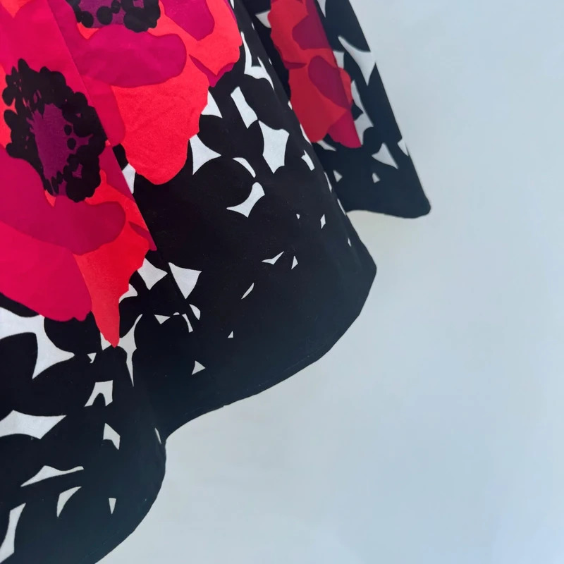 Nine West Fit & Flare Poppy Floral Dress UK 8 Black White Cotton Occasion - Image 3