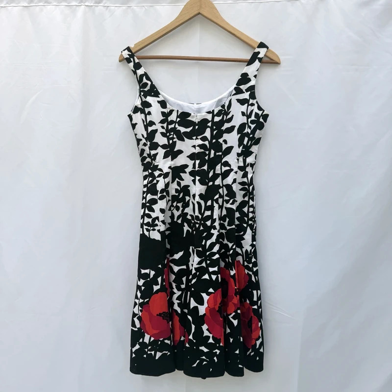 Nine West Fit & Flare Poppy Floral Dress UK 8 Black White Cotton Occasion - Image 4