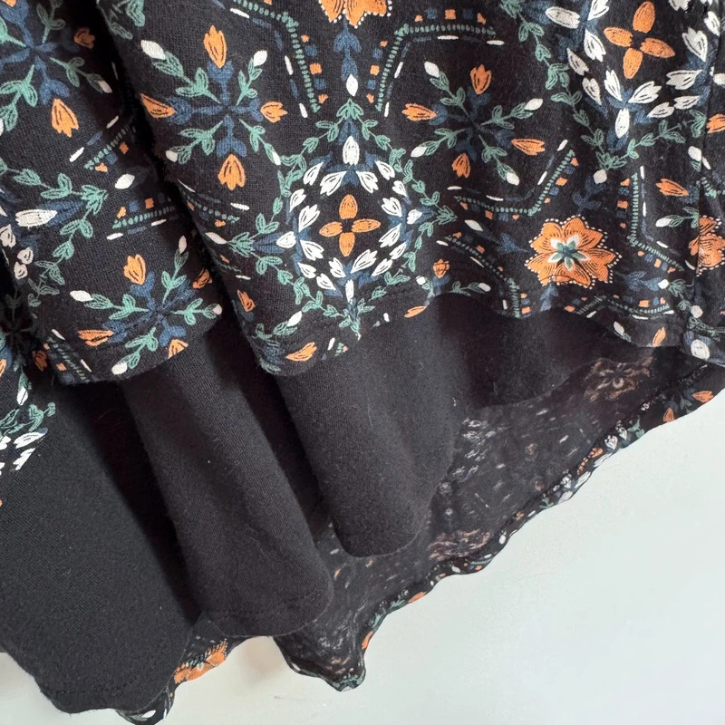 Monsoon Black Floral Print Boho Tunic Top Mesh Panel Long Sleeve UK 14 - Image 6